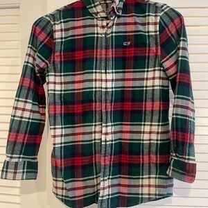 Vineyard Vines Kids Plaid Flannel Button-Down Shirt - Green, Red, and White